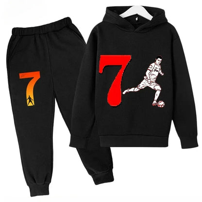 Quick-Dry CR7 Kids Tracksuit 7-13Y Ronaldo 7# Print Sports Outfit Breathable Fabric Active Wear Kids Boutique Clothes