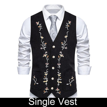 Suit Vest Man British Style Printed Single-breasted Male Waistcoat Slim V-neck Sleeveless Pocket Versatile Men Vest