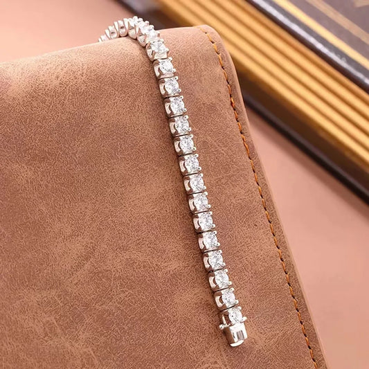 Bracelet tennis de luxe pour femmes, en moissanite 0,2 carat (3,5 mm), pour mariage, fête, beaux bijoux en argent sterling 925 véritable