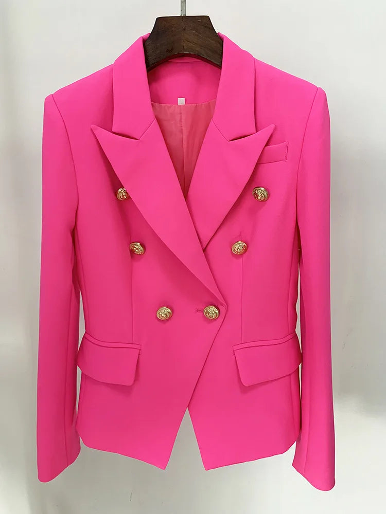 Pink Blazer Women TOP QUALITY Coat 2025 White Slim Blazer Jacket Female Double Breasted Metal Lion Buttons Women Blazers Tops