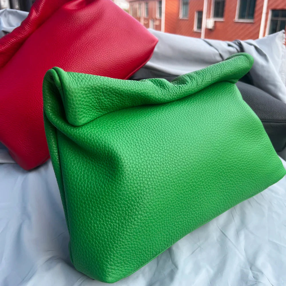 100% genuine leather Cowhide Handbag High Quality Leather Women's Foldable Designer Handbag Simple Magnet Handle Bags