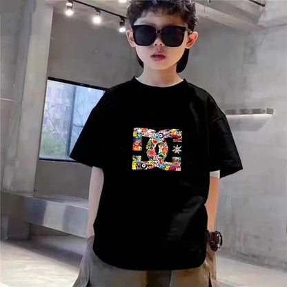 Kids Summer T-Shirt Sets Girls White Boy Black Red Casual T-Shirt+Shorts Printed Kids Outfits Teen Children's Loose Short Sleeve