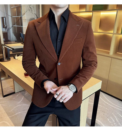 Stripe Suit Jacket For Men Autumn Winter Business Slim Fit Tailcoat Formal Wedding Party Fashion Casual Suit Coat 4XL-M
