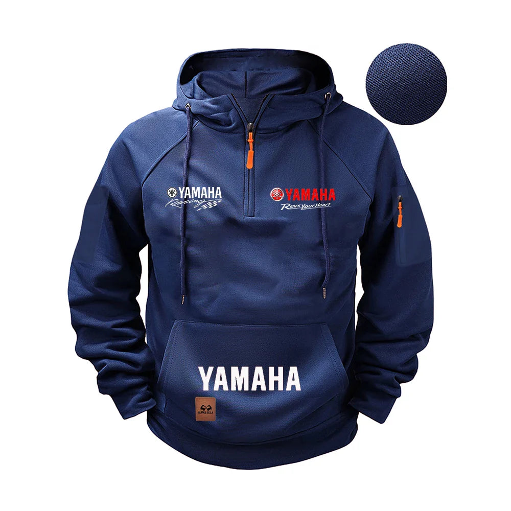2026 new Yamaha autumn and winter vintage heavy-duty men's fleece hooded sweater long-sleeved motorcycle casual jacket
