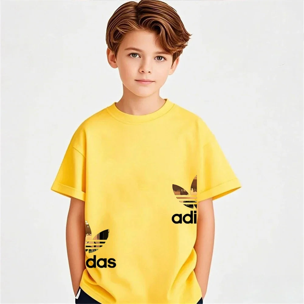 Kids T-shirts Summer Letter Stamp O-neck Short Sleeve -Tshirts+Pants Suits 2-12 Years Boys Girls Casual Outfits Children Clothes