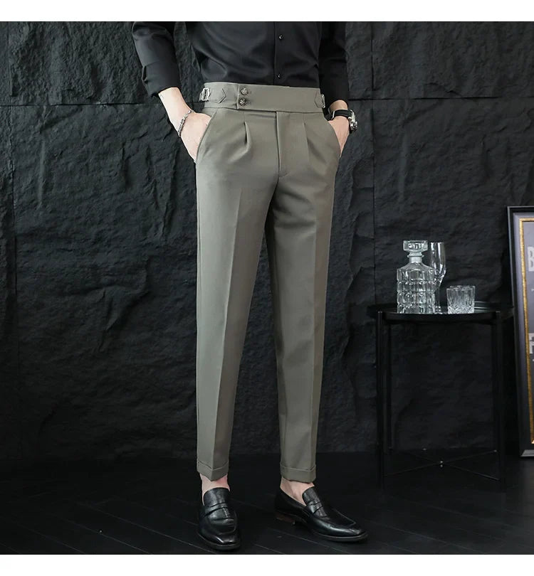 High Quality Italian Style High-waisted Suit Pants Fashion Neapolitan Men's Slim Fit Business Office Social Wedding Trousers