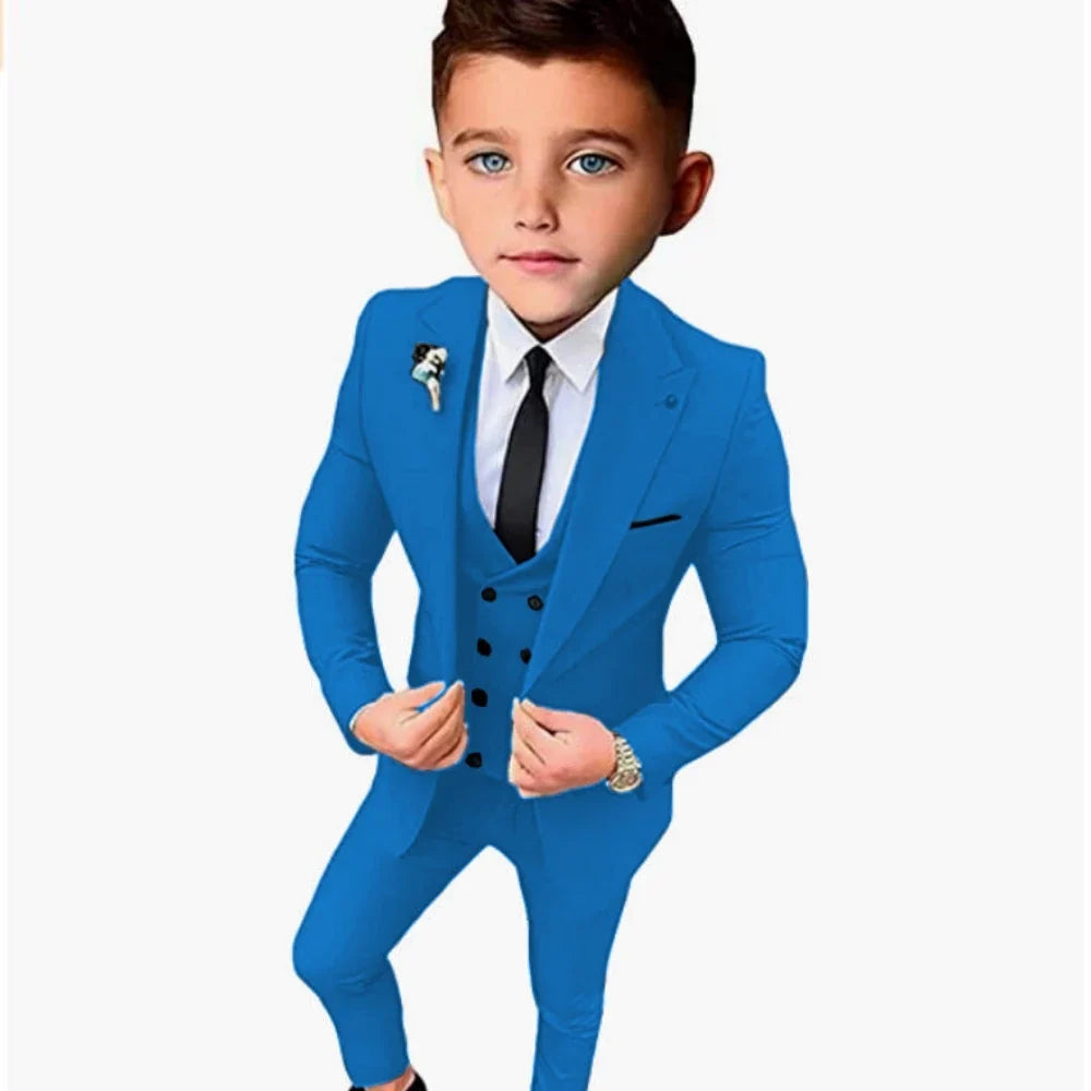 Boys Formal Slim Fit Suits 3 Pieces Holiday Celebration Outfit,Autumn Long Sleeve Kids Peak Lapel Suit Set Wedding Guest Wear