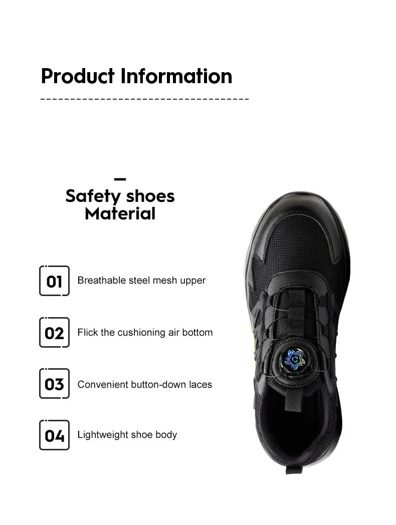 Men Rotating Button Safety Shoes Steel Toe Work Sneakers Indestructible Shoes Puncture-Proof Work Boots Air Cushion Safety Shoes