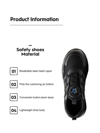 Men Rotating Button Safety Shoes Steel Toe Work Sneakers Indestructible Shoes Puncture-Proof Work Boots Air Cushion Safety Shoes