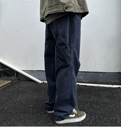 Korean Streetwear High Quality Double Gauge Twill Wash Cargo Pants For Men Clothing Harajuku Cotton Casual Straight Leg Trousers
