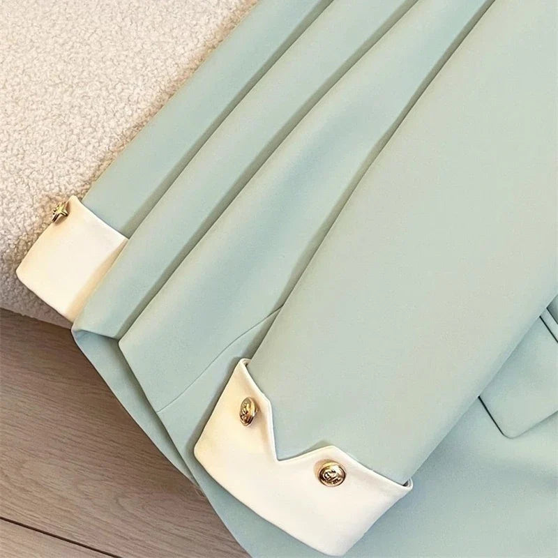 Mint Green Women Blazers 2025 Spring New Jackets Single Breasted Unique Cuff Design Notched Casual Suit Jacket Fashion Lady Coat