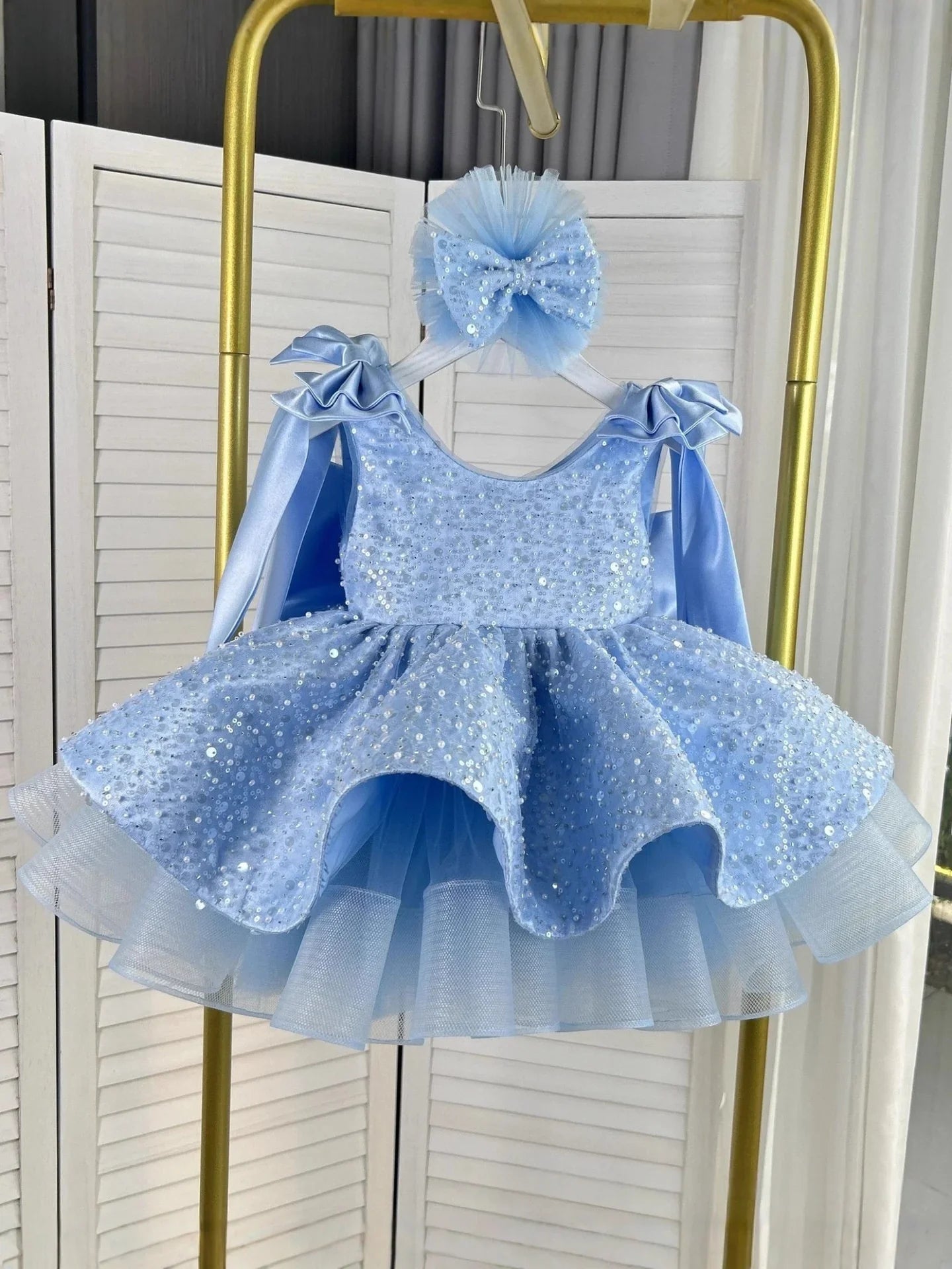 Sparkly Flower Girl Dress, Big Bow & Heart Tulle Ballet Skirt, Princess Gown for Wedding, Birthday Party, First Communion & Ball