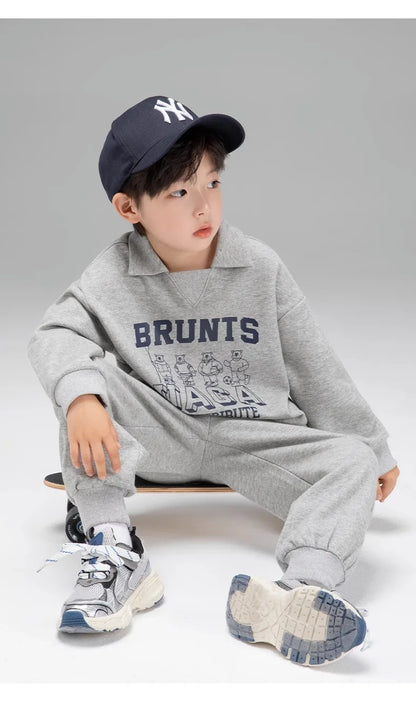 Spring Autumn Girls Boys Alphabet Workout Preppy Sweatshirt+Sweatpant School Kids Tracksuit Child 2PCS Outfit Jogger Set 3-14Yrs