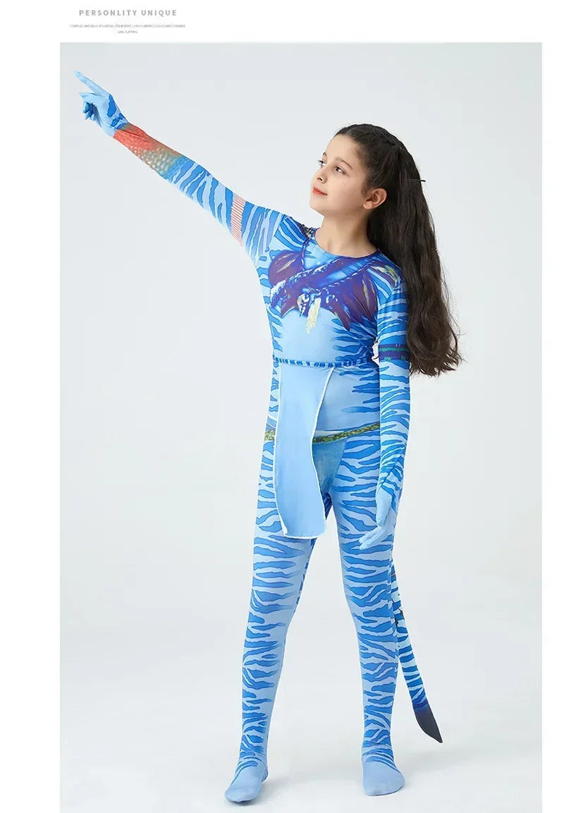 Boy Girls Halloween Cosplay Avatar Costume Kids The Way of Water Neytiri Alien Cosplay Hero One Piece Tight Fitting Clothing