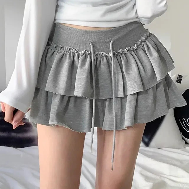 Summer 2025 Casual High Waist Fluffy Skirt Women's f-length Baked Cake Skirt with Fringe Versatile Cotton 00% Skirt