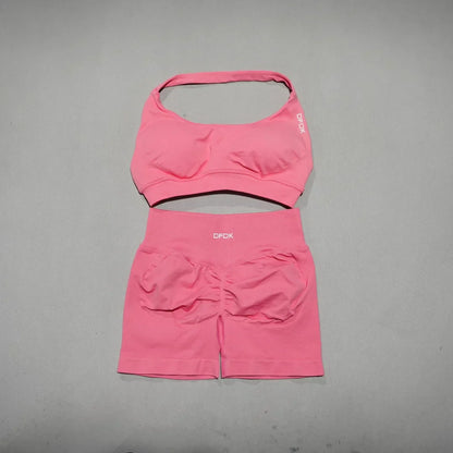 Women's Fashion 2 Piece Sports Set Lace Up Sports Bra Seamless Shorts Leggings Yoga Gym Fitness Running Tracksuit