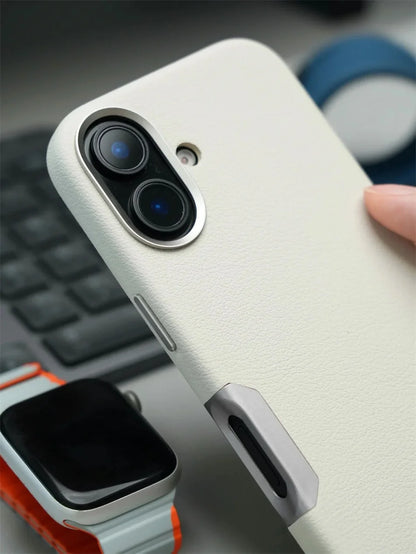 زر كاميرا من الألومنيوم لهاتف iPhone 16 Pro Max، جراب جلدي صلب من السبائك، غطاء مقاوم للصدمات مع شحن لاسلكي مغناطيسي لـ MagSafe