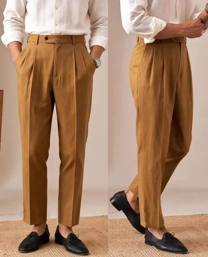 Premium Men's Pants Pleated Wide-Leg Dress Chinos Business Daily Office Versatile Formal Casual Trousers Banquet Wedding Summer