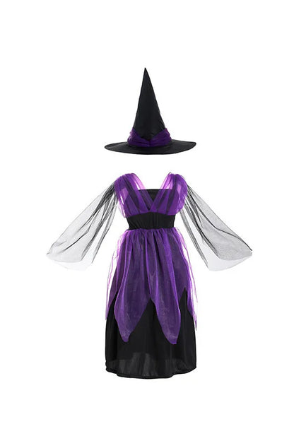 Kids Witch Halloween Costume Witch Cosplay Dress and Magic Hat Set Carnival Party Clothes for Girls Gothic Vampire Costume