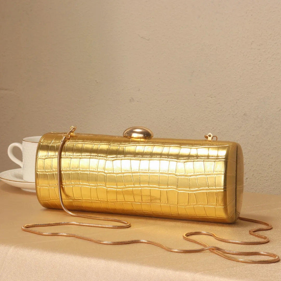 Chic Pu Leather Box Bag Female Glossy Golden Elegant Clutch Ladies Wedding/birthday Party Evening Purse Hard Purse and Handbag