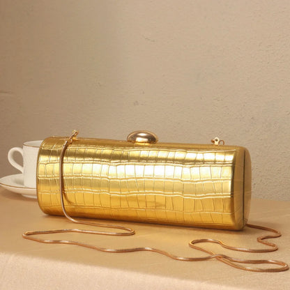 Chic Pu Leather Box Bag Female Glossy Golden Elegant Clutch Ladies Wedding/birthday Party Evening Purse Hard Purse and Handbag