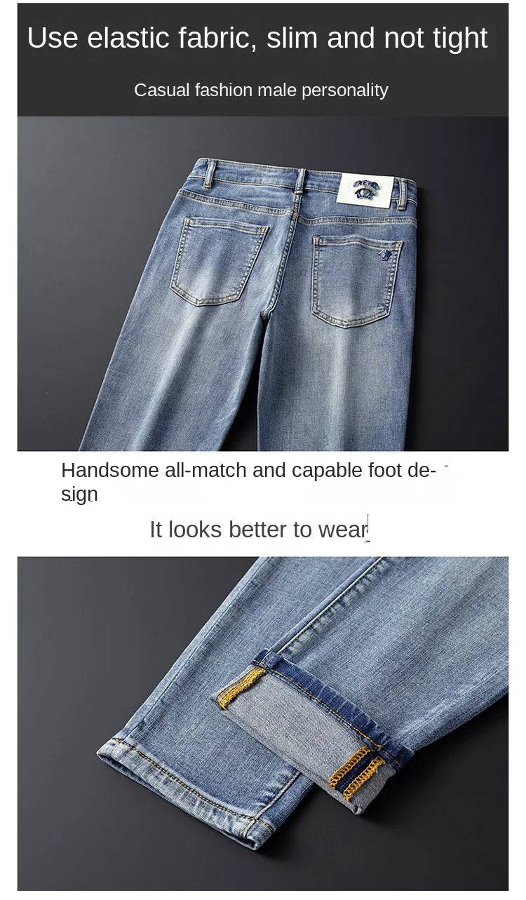 2024 New High-End Jeans Men's Light Luxury and Simplicity Versatile Casual Fashion Men's Clothing Slim Fit Tapered Pants