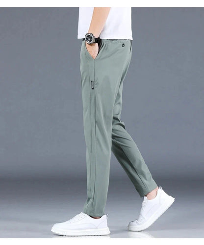 2026 Summer New Thin Ice Silk Stretch Men's Pants Casual Elastic Waist Smooth Trouser Pants Male Brand Clothing 5 Colour