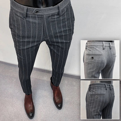 Men Suit Pants Hombre Pantalones 2026 Spring Stretch Slim Formal Trousers for Men Fashion Casual Stripe Dress Pants Men Clothing