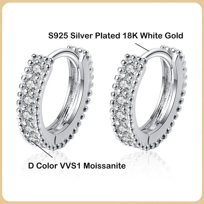 Luxury Designer 0.14CT Full Moissanite Hoop Earrings S925 Sterling Silver Earring For Women Party Wedding Fine Jewelry Gift