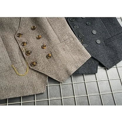 Men Suit Gray Vintage Double Breasted Blend Waistcoat For Wedding Groomsmen Banquet Men Coat
