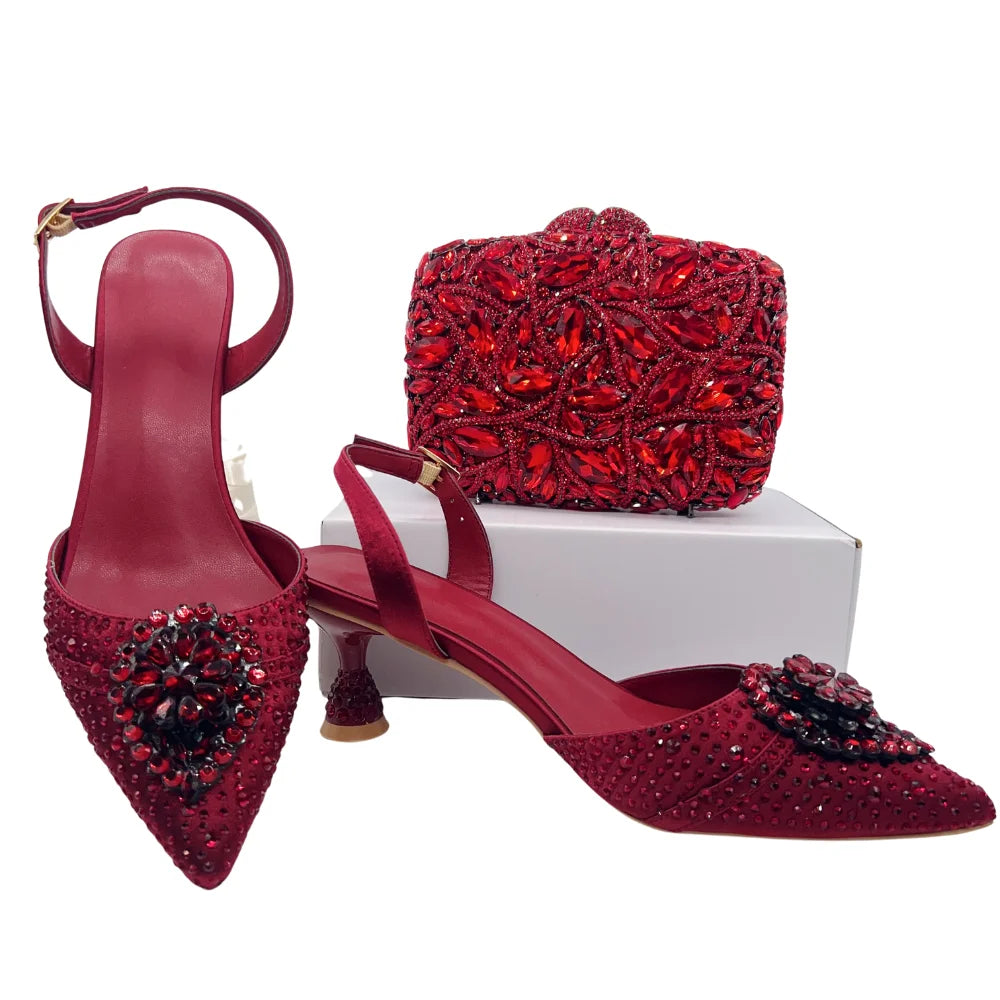 Women's Clutch Bag and Shoes Fairy Diamond High Heels Stylish Dress Shoes Pointed Toe Stiletto Heels Elegant Party Wedding Shoes