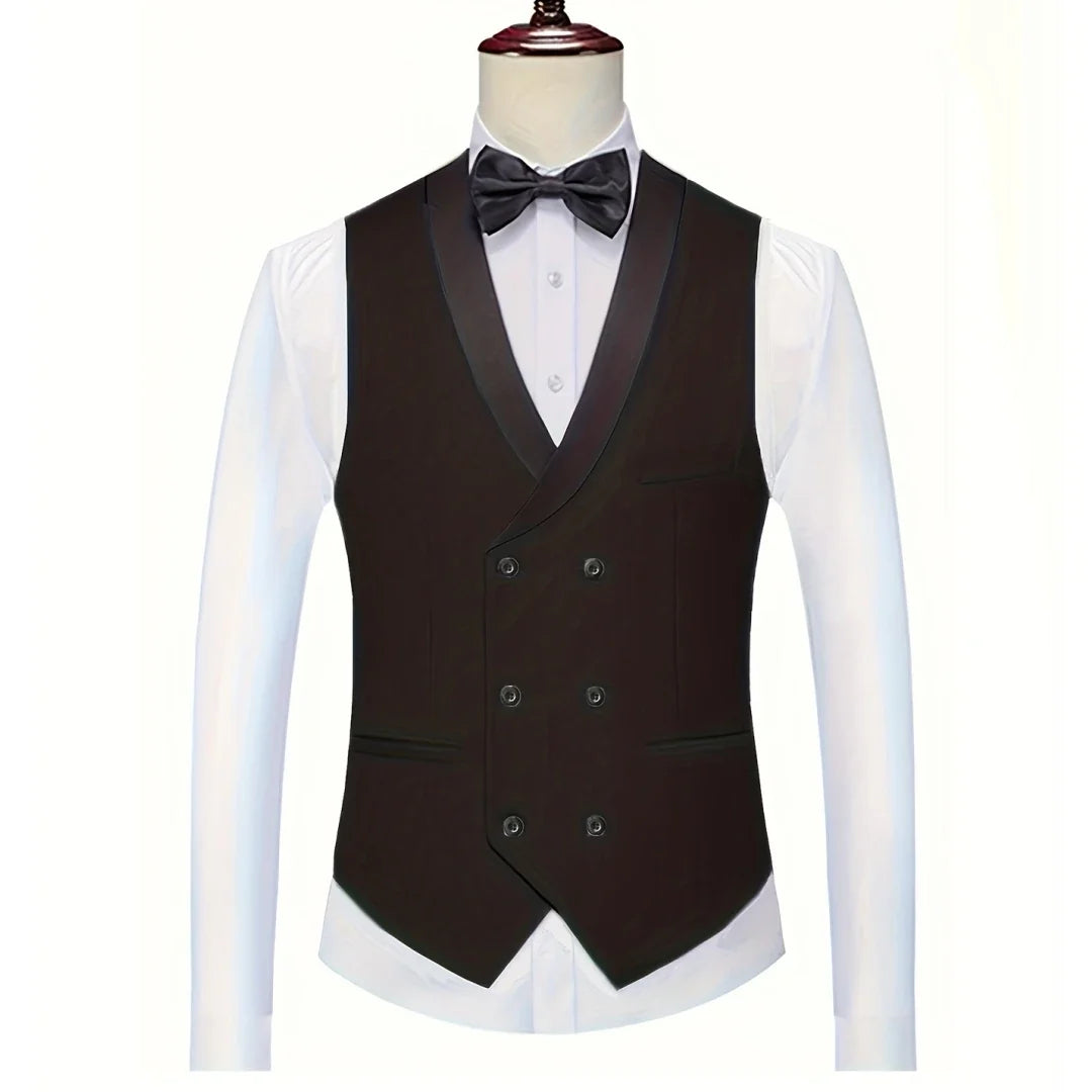 Men Vest White With Black Lapel Double Button Waistcoat For Wedding Birthday Banquet Party Business Work Daily Men Suit Vest