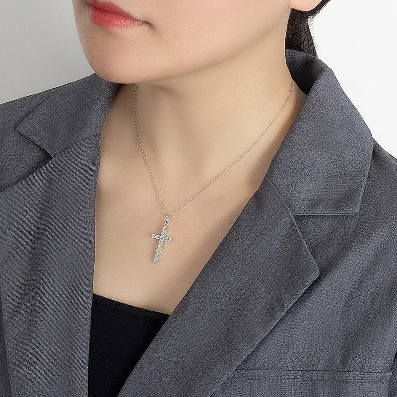 All Moissanite Necklace for Women S925 Pure Silver Cross Design Pendant Laboratory Certified Diamond Fashion Jewelry