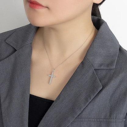 All Moissanite Necklace for Women S925 Pure Silver Cross Design Pendant Laboratory Certified Diamond Fashion Jewelry