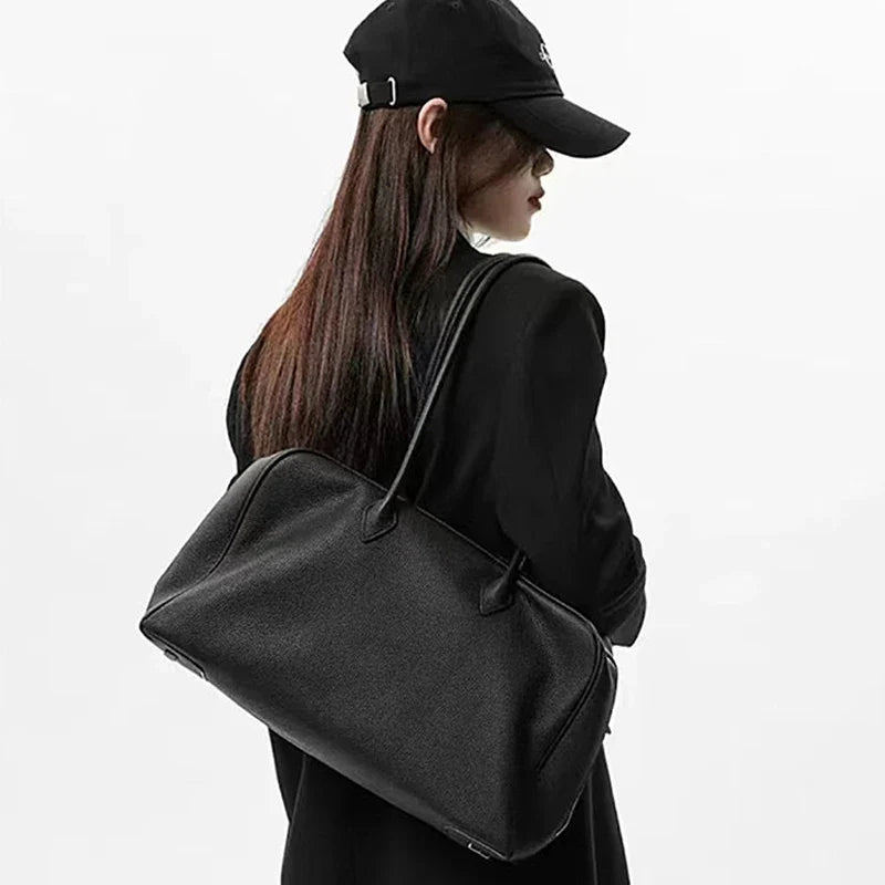 Genuine Leather Bowling Bags For Women Luxury Designer Handbags And Purses 2025 New In Cowhide Lychee Texture Underarm Shoulder