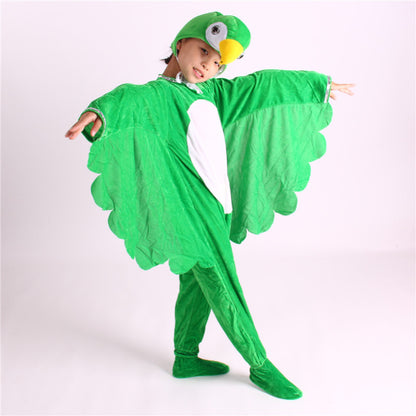 Cartoon Plush Red Green Bird Parrot Animal Fancy Dress  Show Jumpsuit  Hats Child Adults Gifts  Cosplay     Halloween Costume