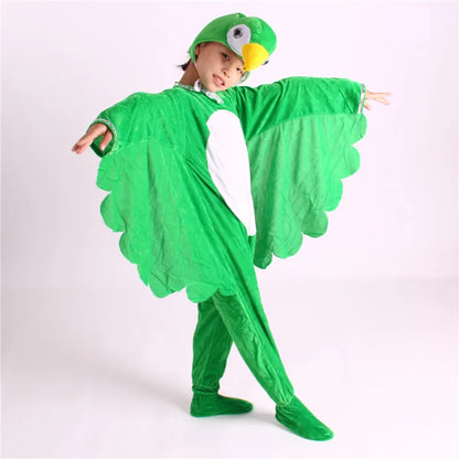 Cartoon Plush Red Green Bird Parrot Animal Fancy Dress  Show Jumpsuit  Hats Child Adults Gifts  Cosplay     Halloween Costume