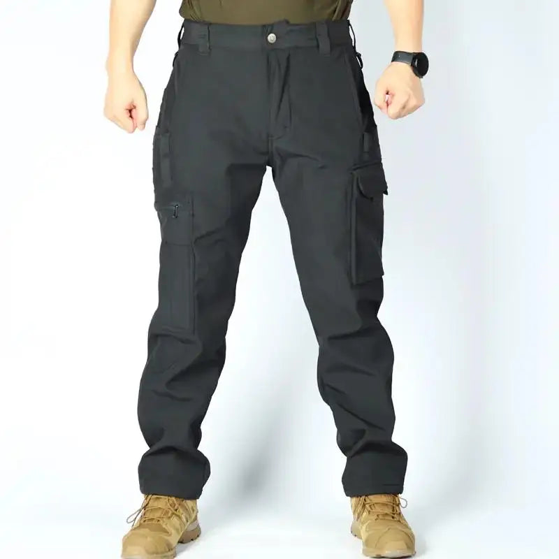 Men's Tactical Work Fleece Pant Multi-Pocket Waterproof SoftShell Trousers Winter Outdoor Wear-Resistant Thick Warm Camping Pant