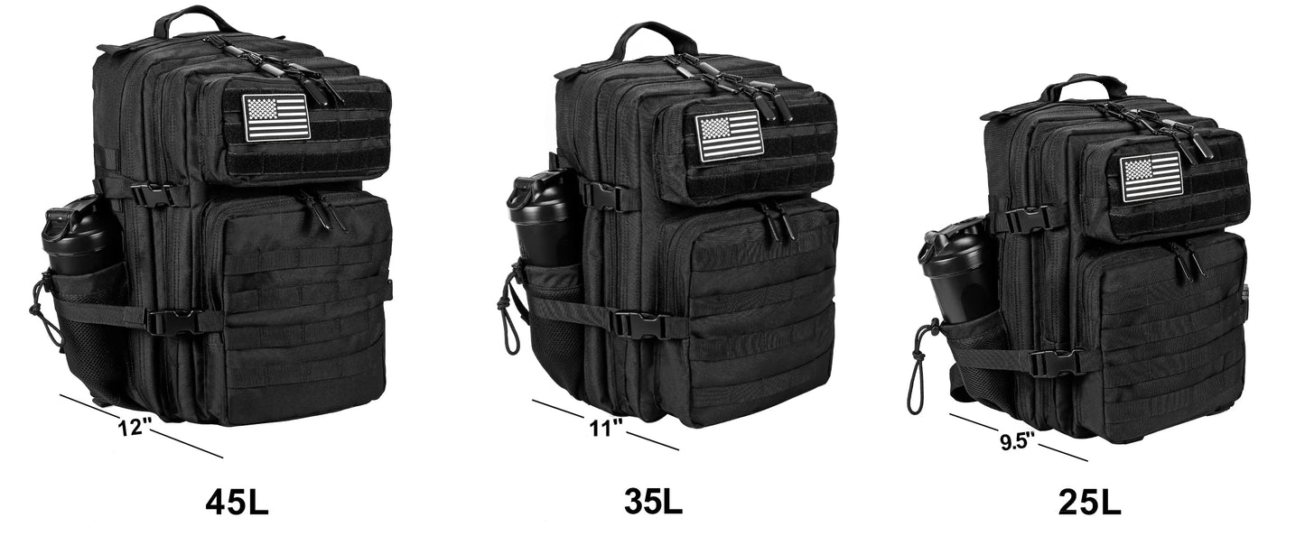 45L/35L/25L Tactical Backpack for Men and Women Waterproof Athlete Gym Outdoor Bag Travel Hiking Rucksack with Bottle Holder