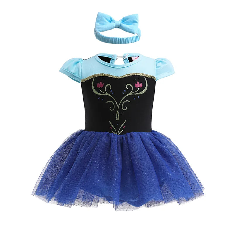 2026 Infants and Toddlers Classic Elsa Blue Short-Sleeved Princess Skirt Girl Cosplay Princess Anna Clothing + Accessories Set