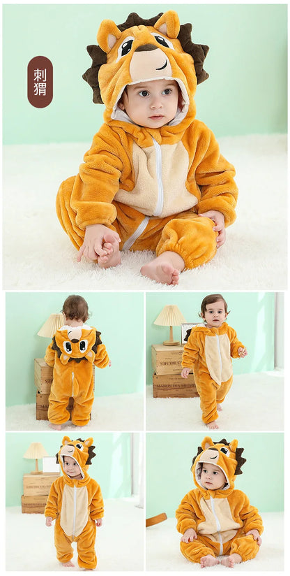 Cute Monkey Tiger Dinosaur Cosplay Costumes Boys Girls Toddler Animal Jumpsuit Baby Rompers Infant Clothes Pyjamas Kids Kigurumi