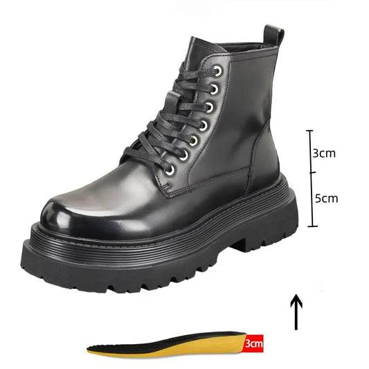 Men's Hidden Heel Motorcycle Boots - Goth Punk Ankle Boots with Thick Sole for Height Increase | Elevator Shoes