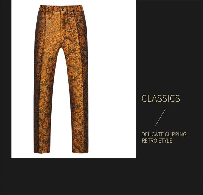New Men Luxury Jacquard Suit Pants Fashion Wedding Party Groom Dress Trouser