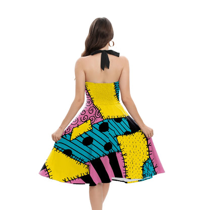 Halloween Nightmare Christmas Sally Dress Spaghetti Strap Women's Sexy Backless Dresses Patchwork Vestidos