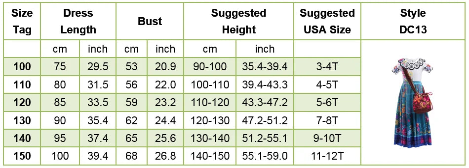 Girls Princess Costume Children Encanto Halloween Swing Flared Clothes Kids Printed Mirabel Cartoon Fantasy Cosplay Dress 3-12Y