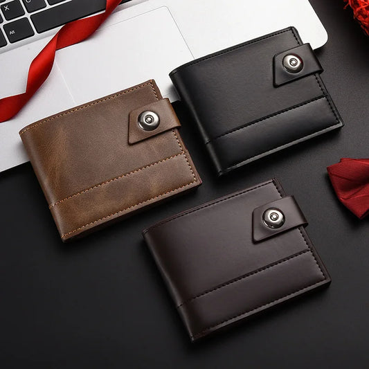 Portefeuille Homme Cuir PU Court SANS Fermeture Éclair Boucle Portefeuille Couleur Unie Résistant à l'Usure Pince à Billets Quotidien Décontracté Mode Zéro Portefeuille