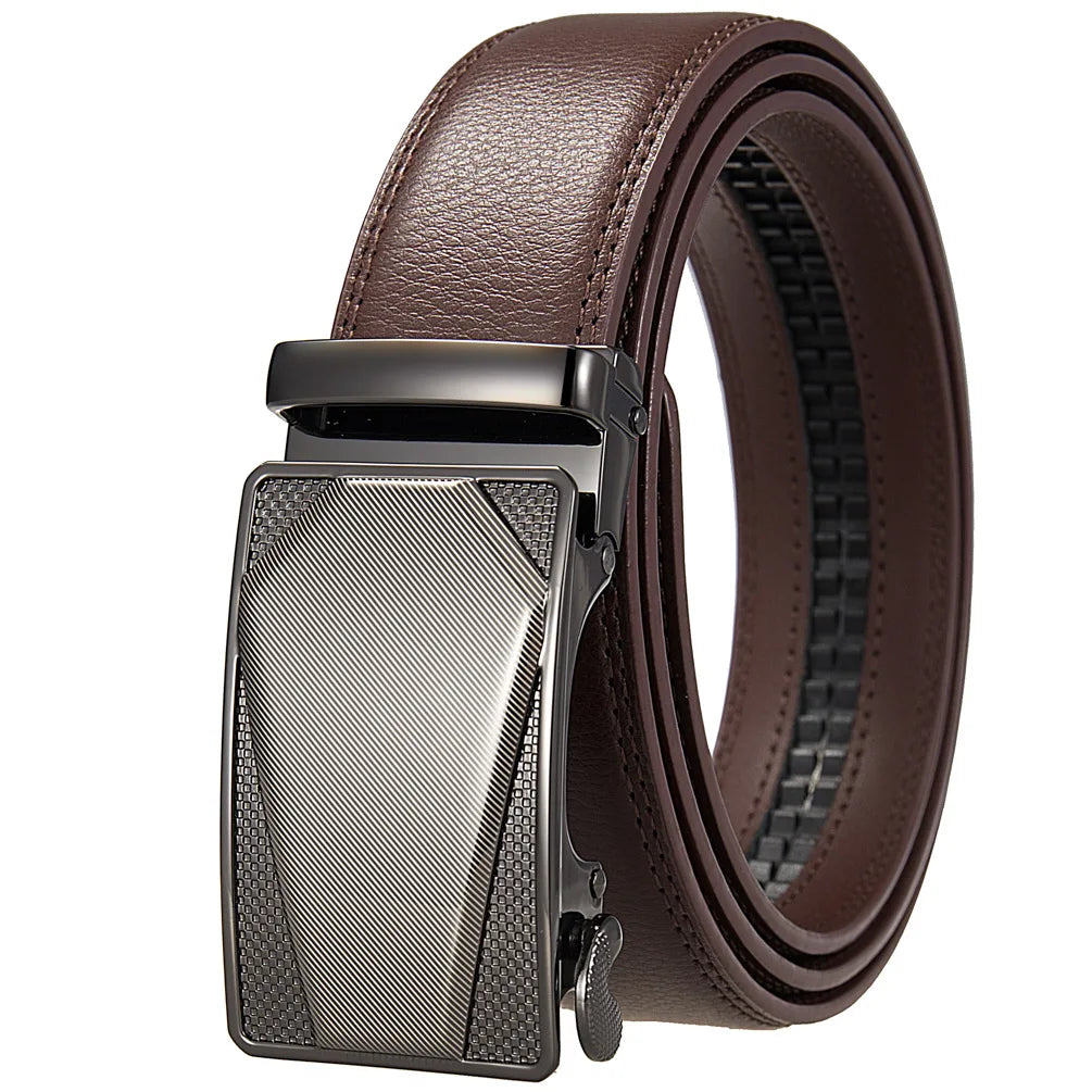 Men's Leather Belt High quality genuine leather alloy automatic buckle Adjustable ratchet belt Fashion business belt for men