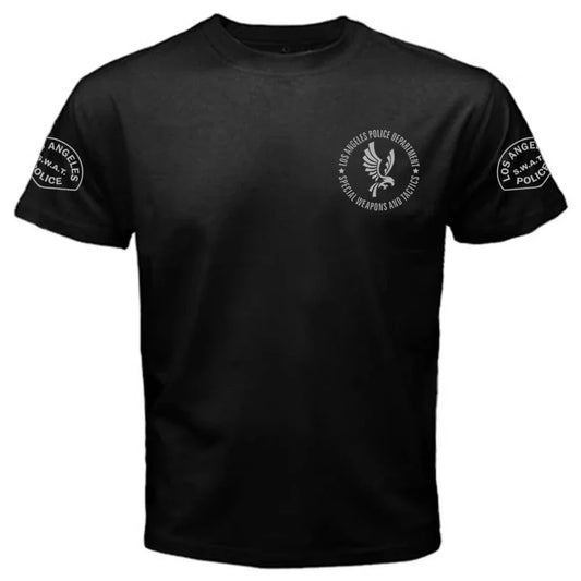 2026 Summer Los Angeles Police Men Cotton T Shirt SWAT Style Tactical Urban Rugged Military Inspired Athletic Casual Streetwear