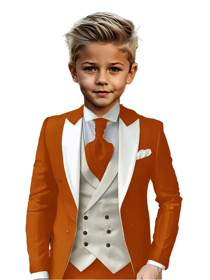 Handsome Kids Suit Set 3 Pieces Banquet Party Wear High Quality Boys Peak Lapel Suit Wedding Ring Bearer Outfit Plus Size Tuxed