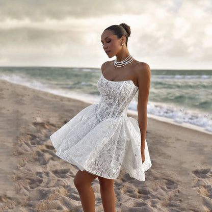 Lace Corset Mini Wedding Dresses For Woman Bridal A-LINE Strapless Sleeveless Appliques Backless Vestido De Novia Customized